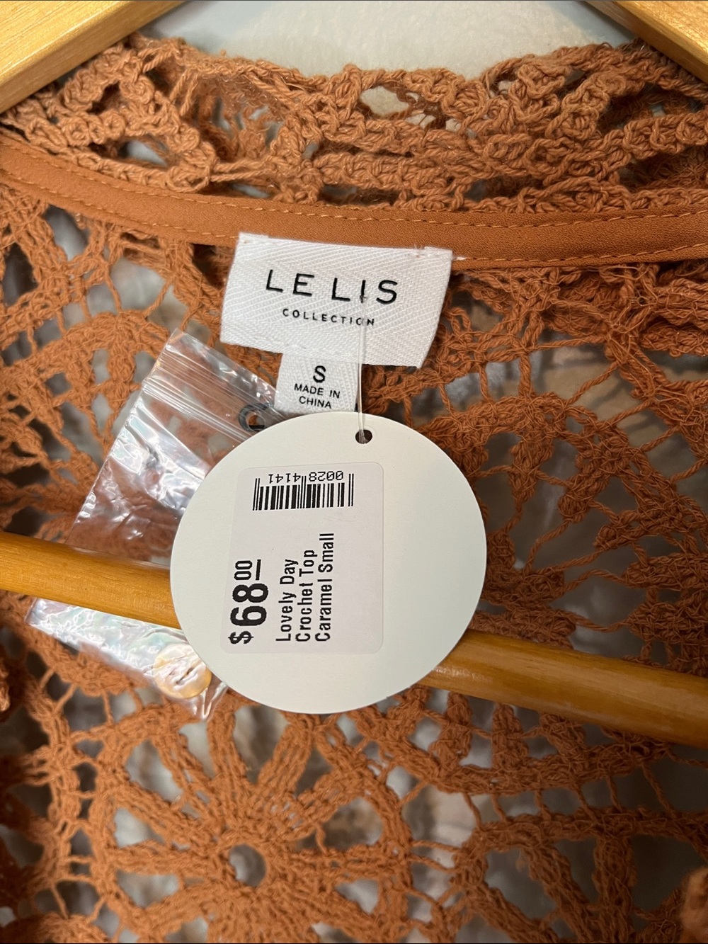NWT Le Lis Boho Open Knit Crochet Cardigan Shirt Rust Brown - Picture 12 of 12